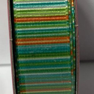 2 Spring Stripe Green Orange Blue White Ribbon